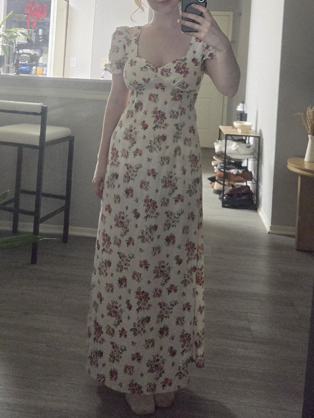 Inspired Hearts Cream Maxi Dress with Red Floral Print